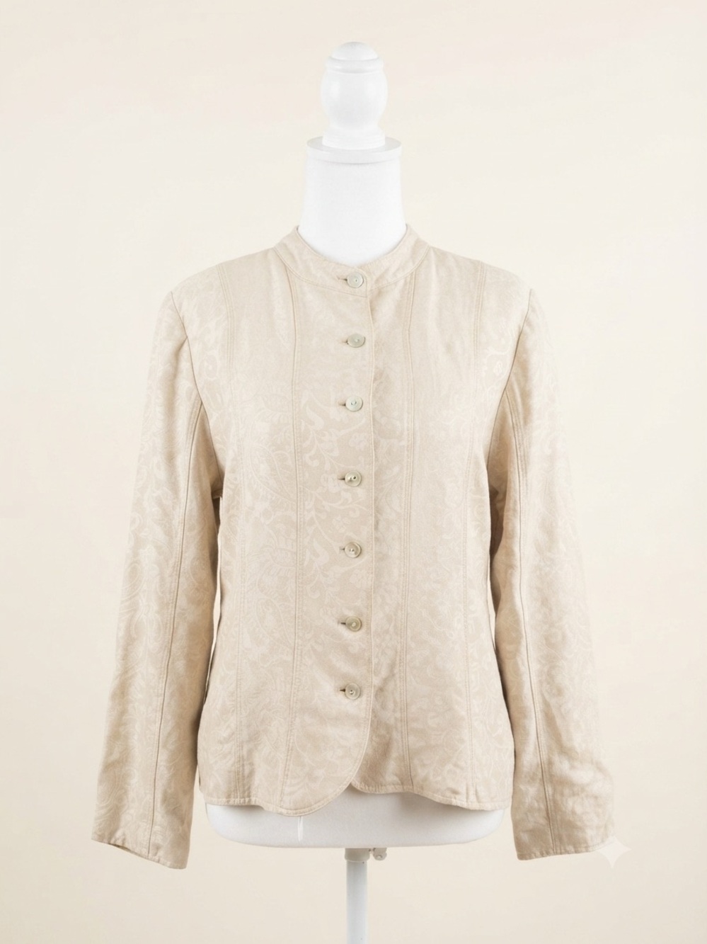 J. Jill Cream Jacquard Round-Neck Button Front Blazer